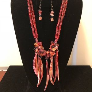Beautiful Brick Red Necklace/Earrings Set.